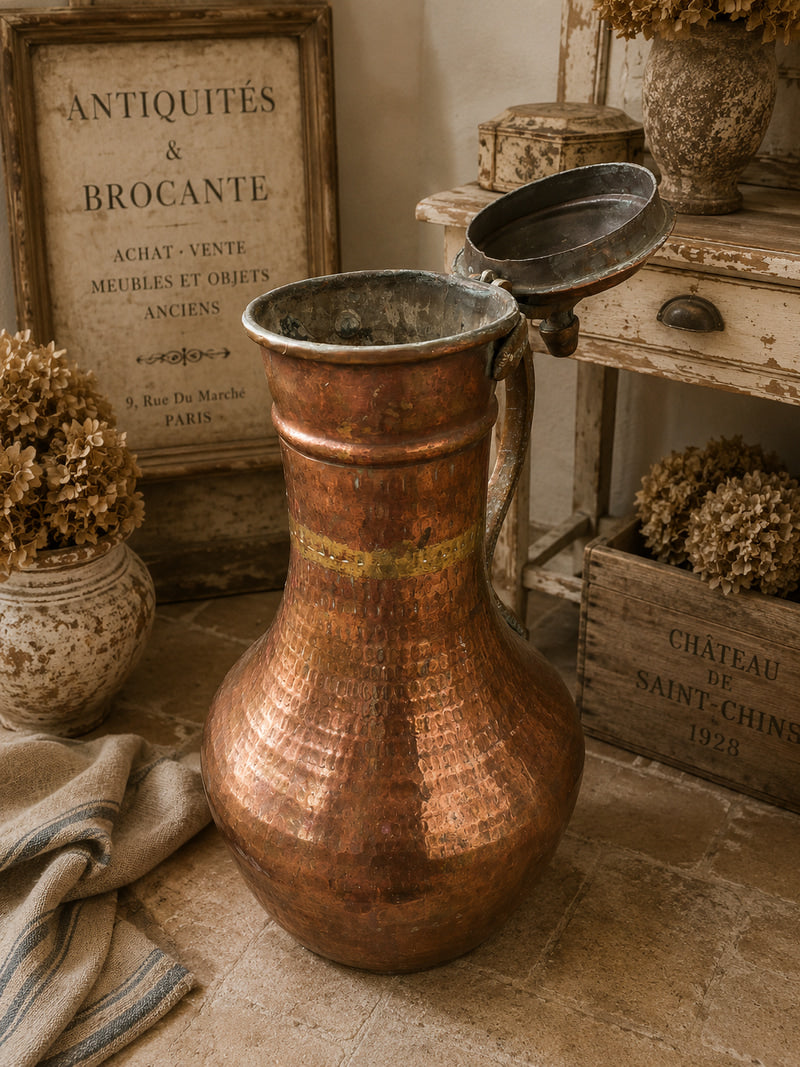 Antique French Hammered Copper Water Jug  c.1830 - The Little Brocante Shop