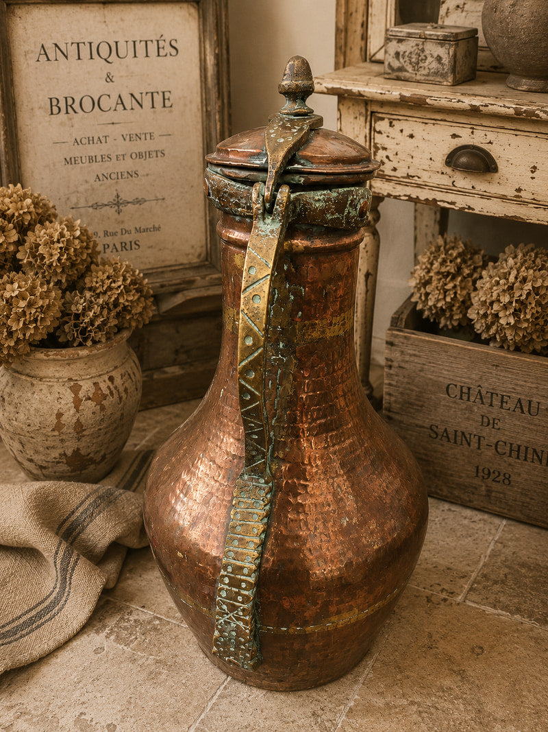 Antique French Hammered Copper Water Jug  c.1830 - The Little Brocante Shop