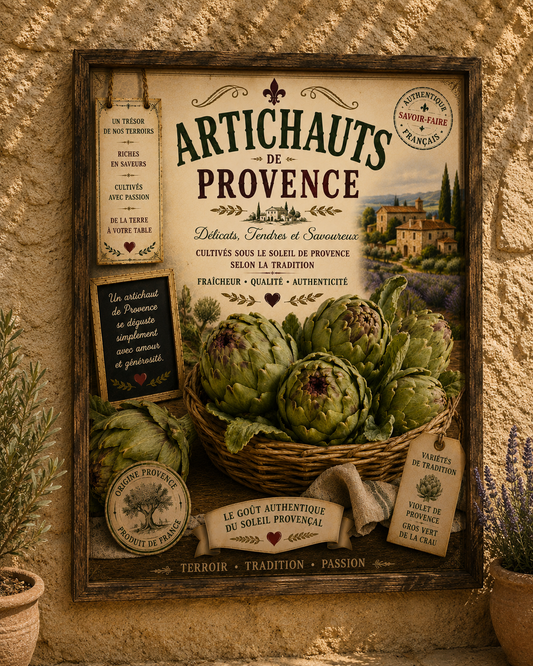 Artichokes of Provence Vintage Style French Print - A4, A3, A2, A1 or 50x70cm size - The Little Brocante Shop