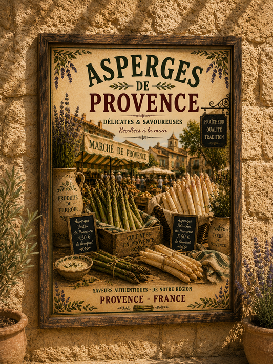 Provence Green & White Asparagus Vintage Style French Print - A4, A3, A2, A1 or 50x70cm size - The Little Brocante Shop