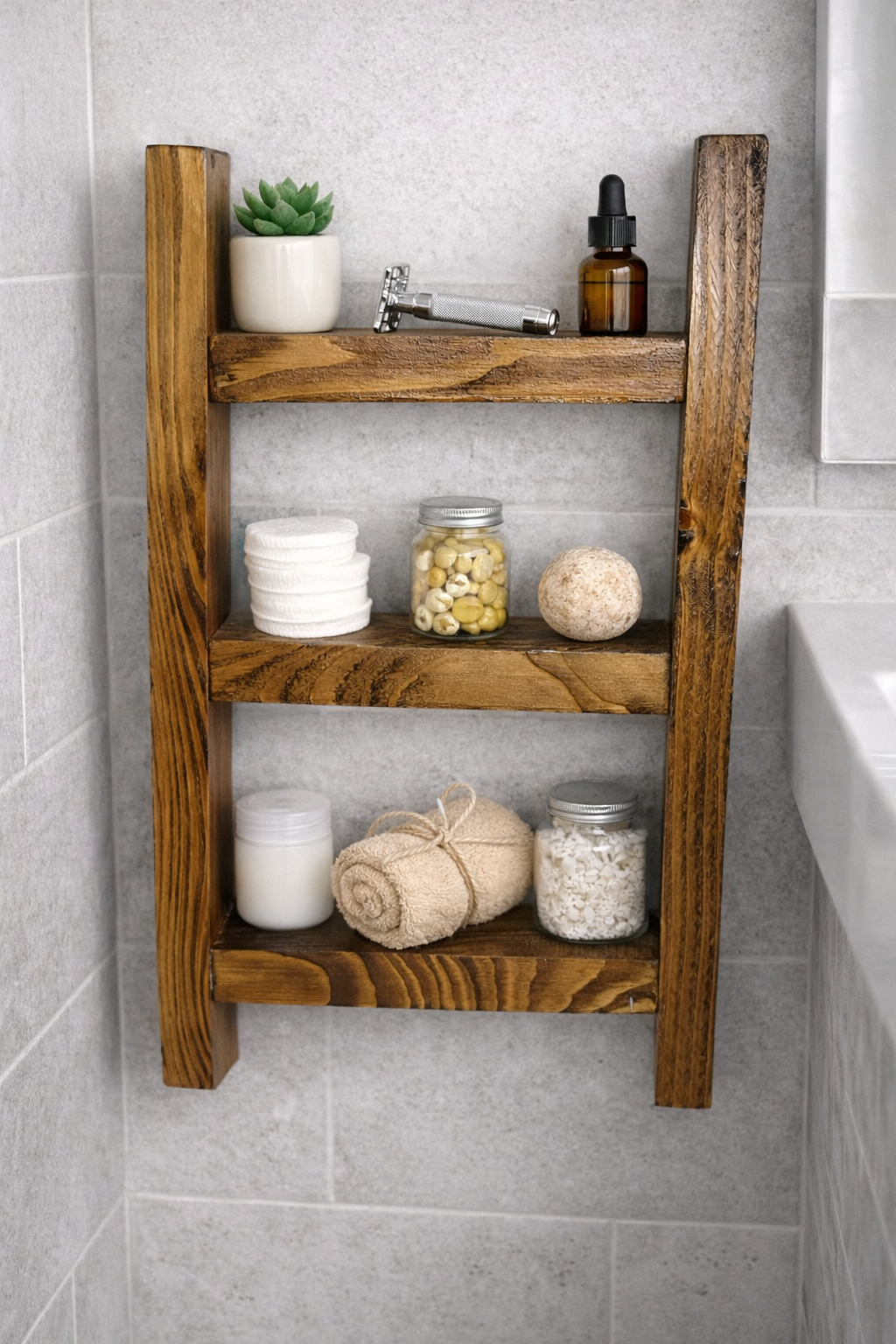 Rustic Mini Bathroom Display Ladder - The Little Brocante Shop