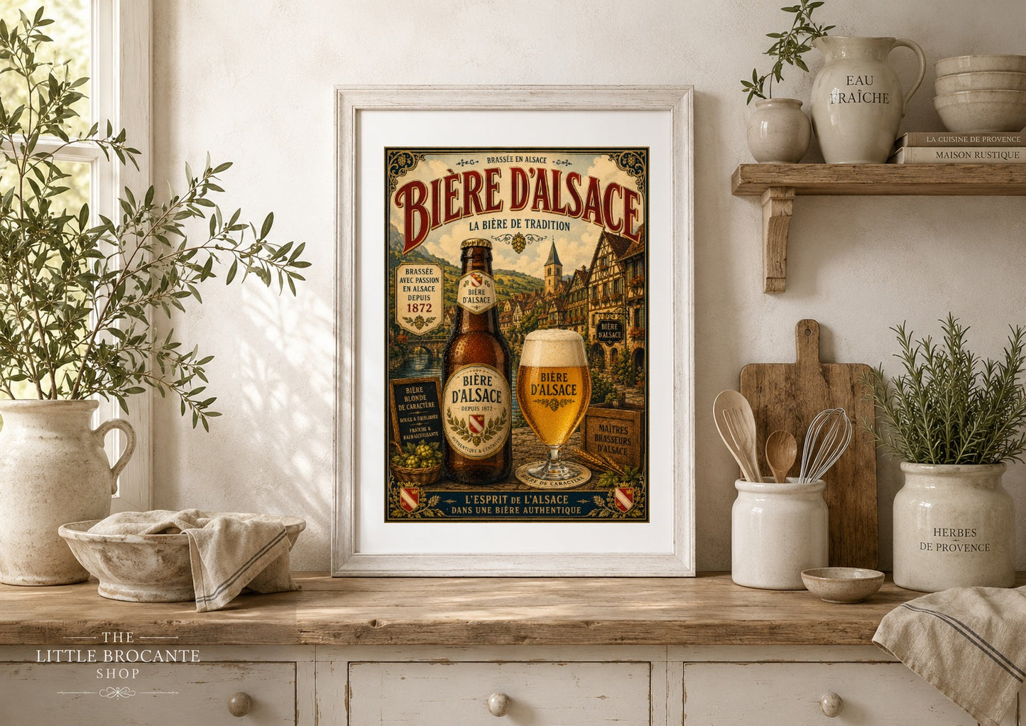 Bière d'Alsace Vintage Beer Print in Wooden frame. Choice of frames & sizes