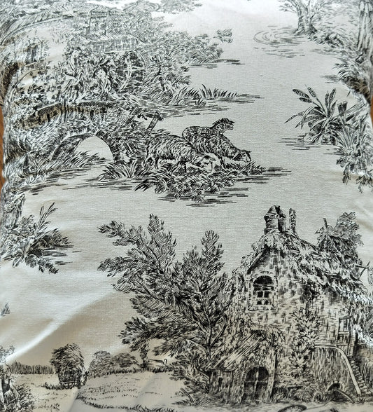 Handmade Black & White Toile Cushion (bridge scene)
