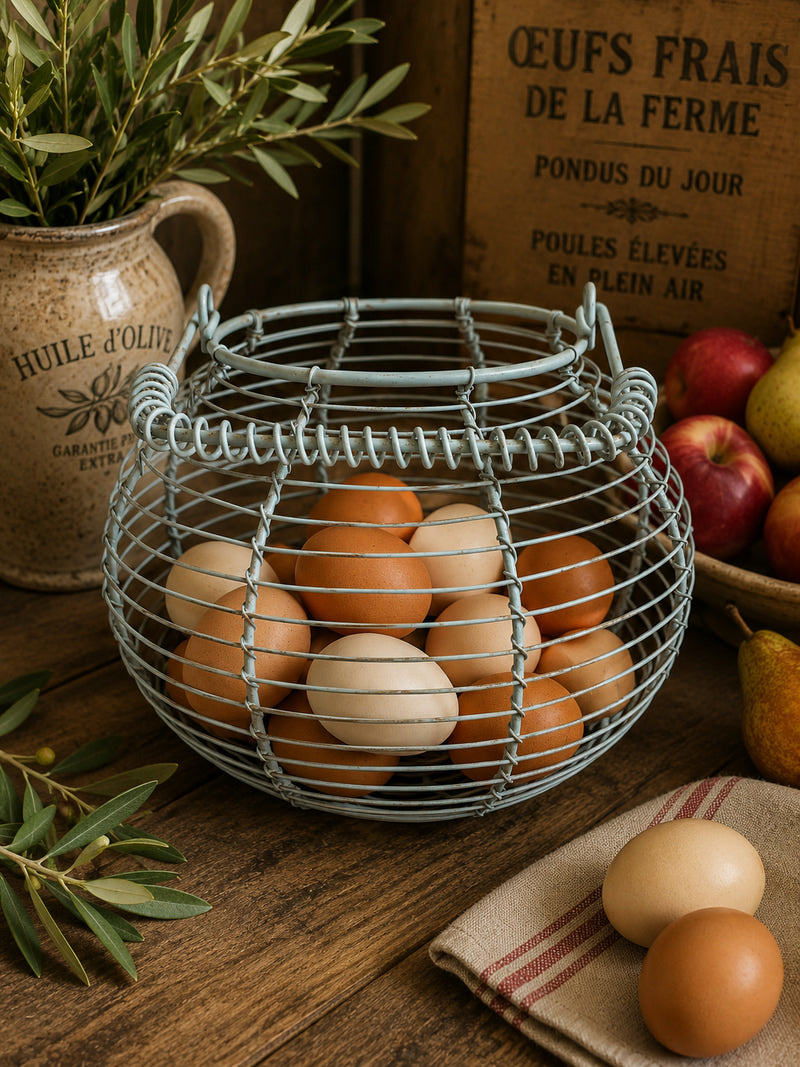 Vintage French Blue Wire Egg Basket