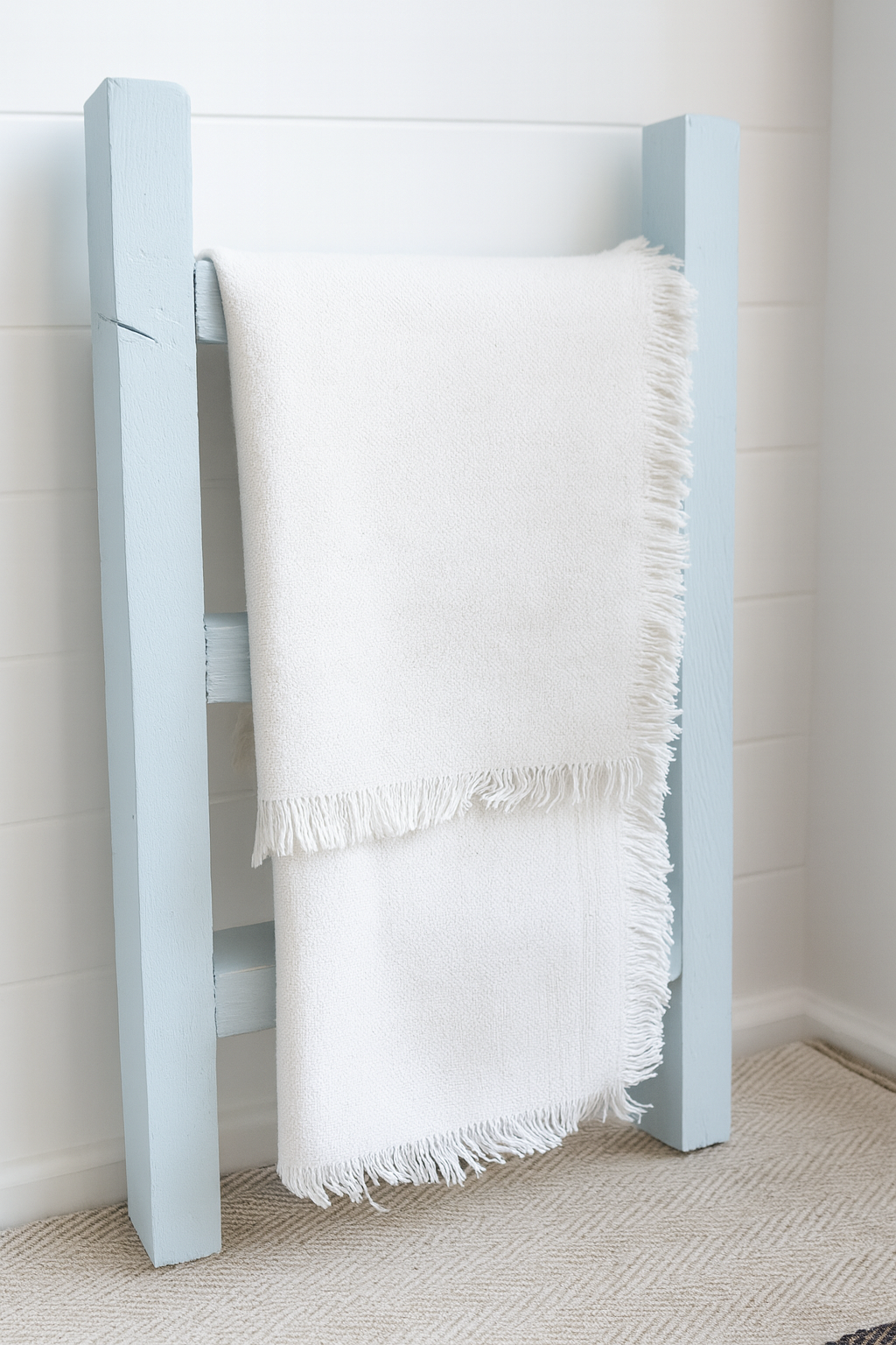 Rustic French Blue Mini Ladder – Tea Towel or Display Stand - The Little Brocante Shop