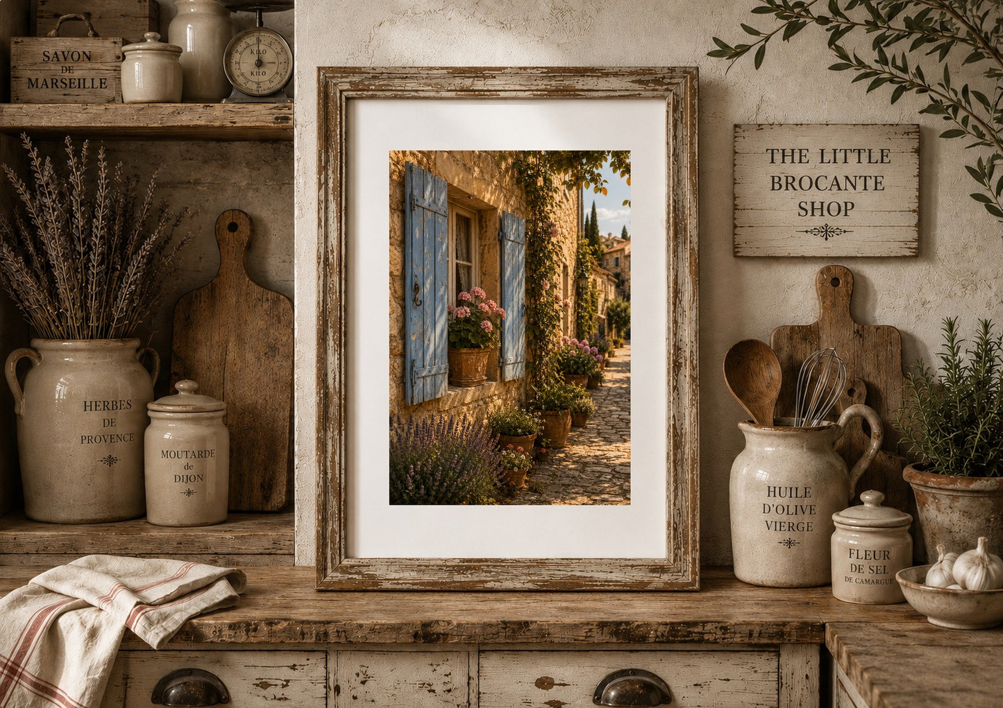 Volet Bleu Print | Blue Shutters of Provence Wall Art | French Village Street | A5, A4, A3, A2 & A1