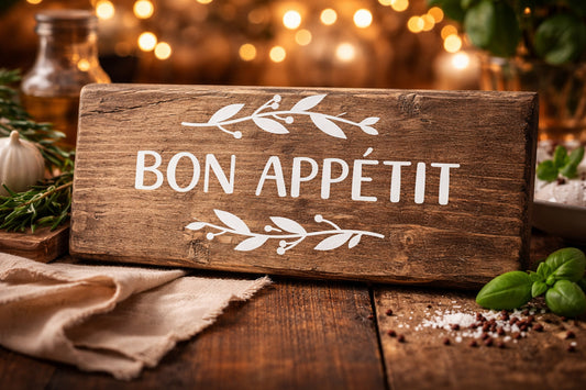Handmade Rustic Wooden Bon Appetit Sign with white lettering