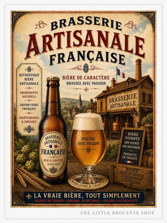 Brasserie Artisanale Française Vintage Beer Print in Wooden frame. Choice of frames & sizes
