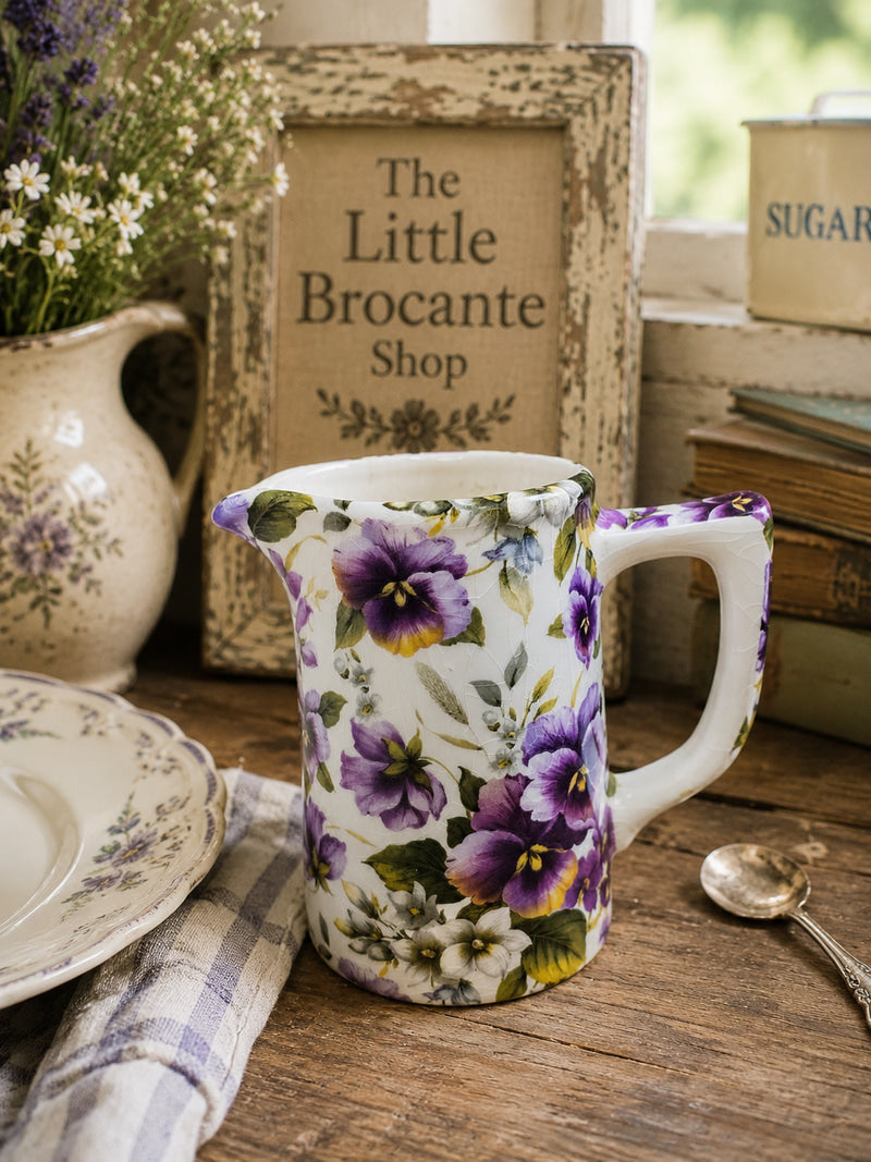 Vintage Bristol China Floral Milk Jug | English Cottage Cream Jug | Purple Pansy Ceramic Pitcher | Country Cottage Décor