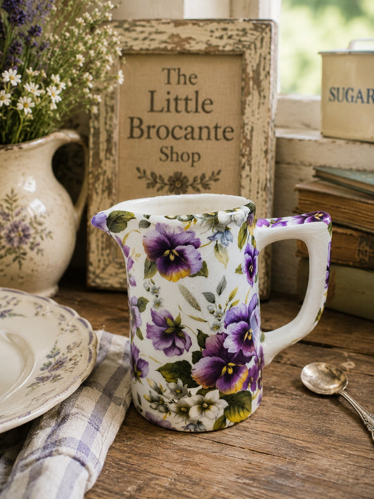 Vintage Bristol China Floral Milk Jug | English Cottage Cream Jug | Purple Pansy Ceramic Pitcher | Country Cottage Décor