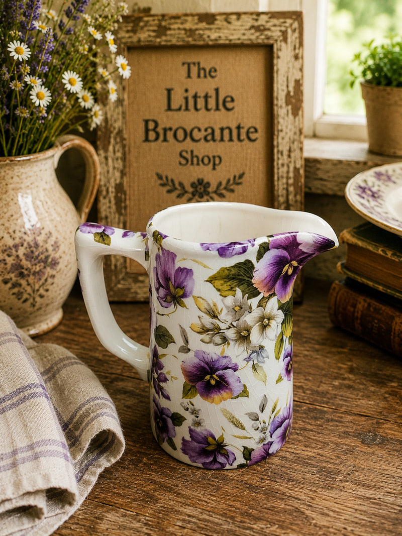 Vintage Bristol China Floral Milk Jug | English Cottage Cream Jug | Purple Pansy Ceramic Pitcher | Country Cottage Décor