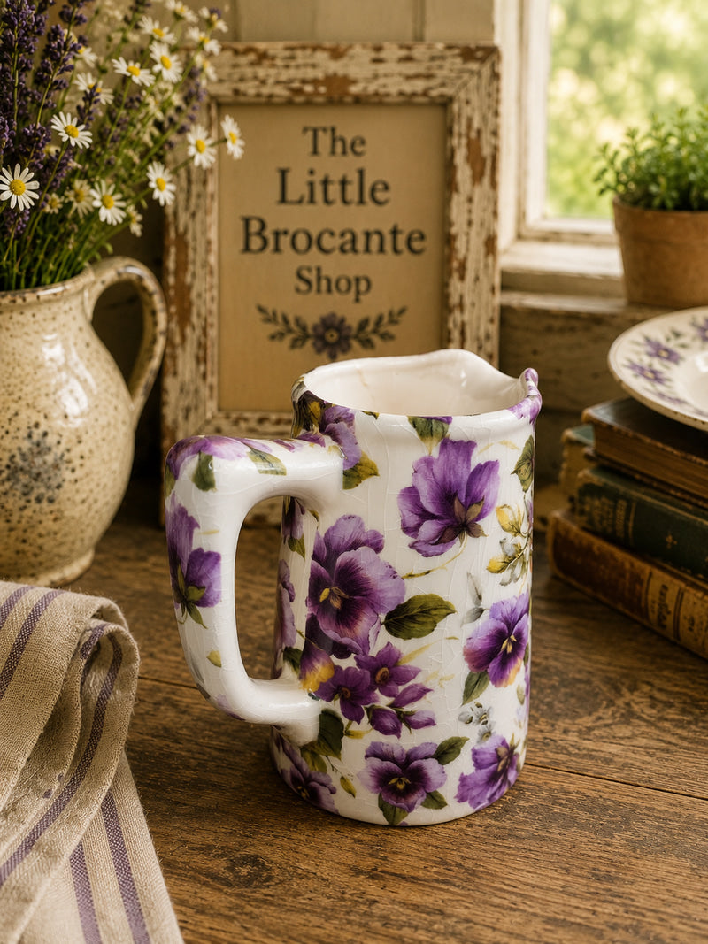 Vintage Bristol China Floral Milk Jug | English Cottage Cream Jug | Purple Pansy Ceramic Pitcher | Country Cottage Décor