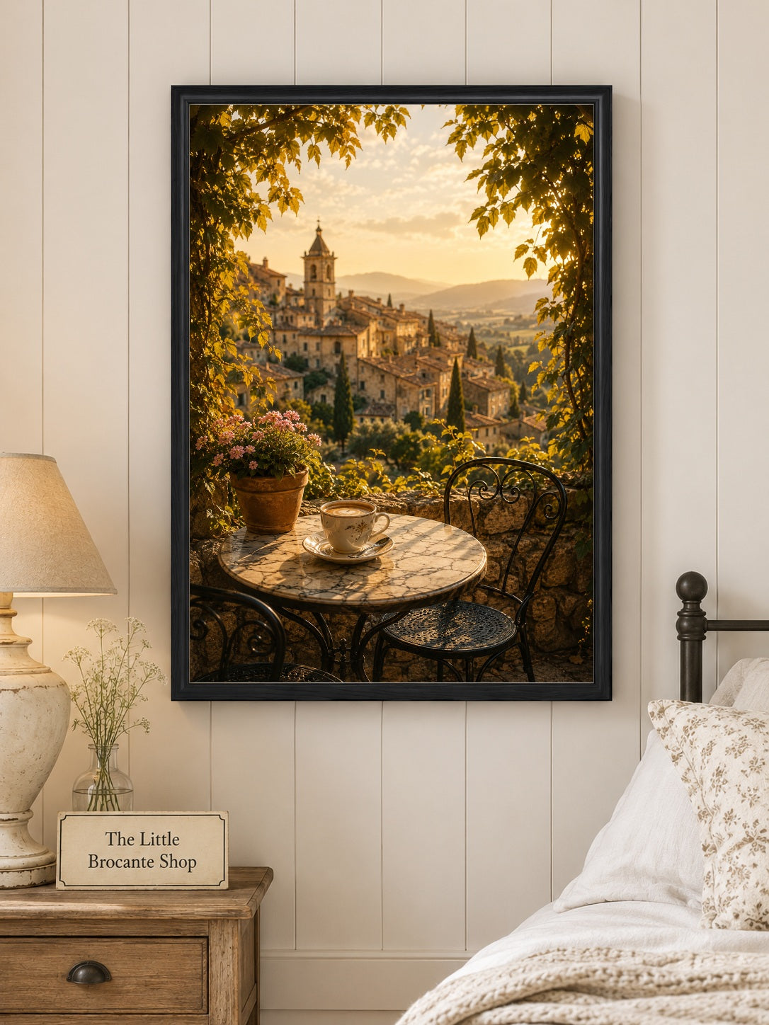 Café au Soleil Print | Provence Morning Coffee Wall Art | French Village Café Scene | A5, A4, A3, A2 & A1