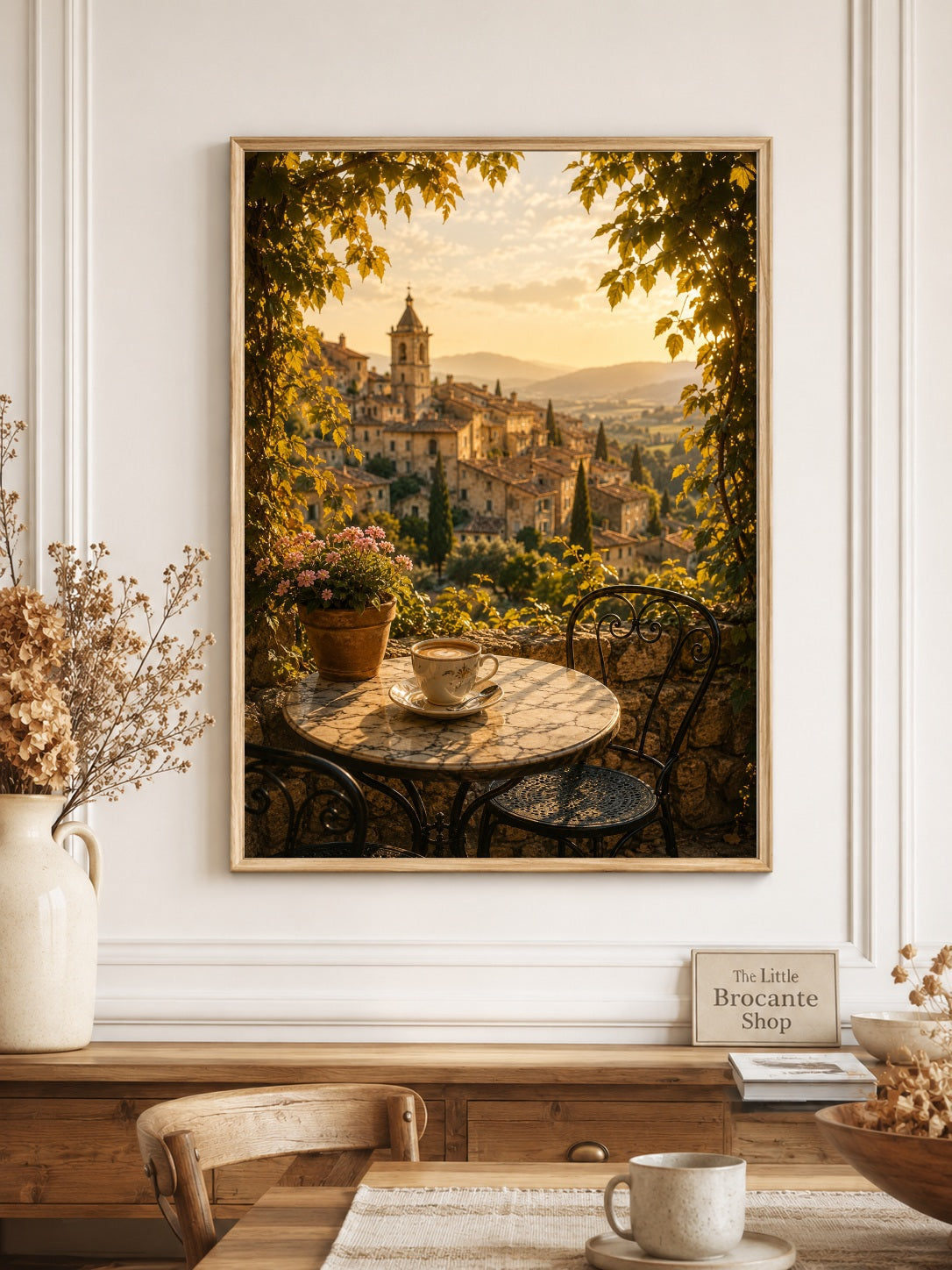 Café au Soleil Print | Provence Morning Coffee Wall Art | French Village Café Scene | A5, A4, A3, A2 & A1