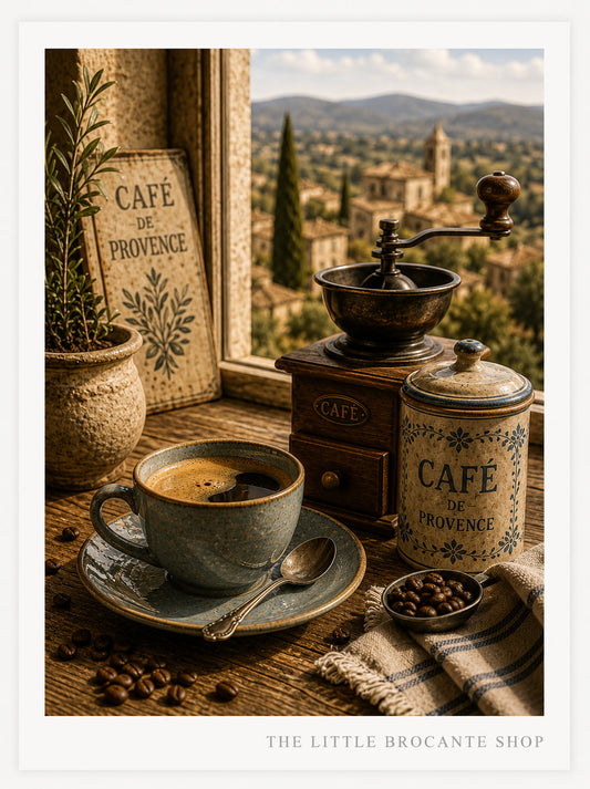 Café de Provence Art Print | French Coffee Kitchen Wall Art | Rustic Coffee Decor | Vintage French Country Café Print