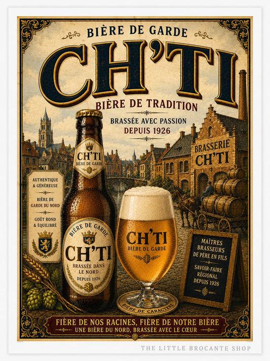 Ch'Ti Bière de Garde Vintage Beer Print – French Brewery Wall Art in Wooden frame. Choice of frames & sizes