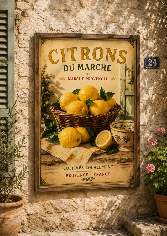 Provence Lemons Market Vintage Style French Print - A4, A3, A2, A1 or 50x70cm size