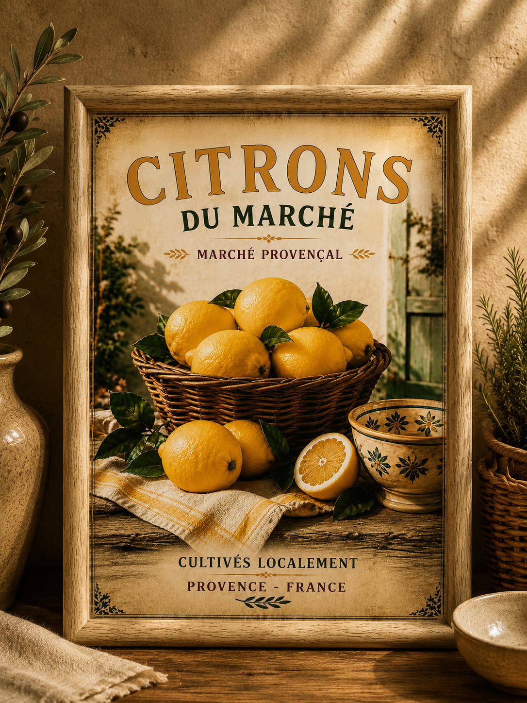 French Provence Lemons Print – A4 in Wooden Frame - The Little Brocante Shop