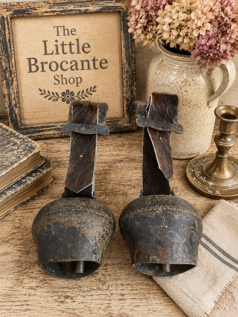 Antique French Cowbells with Animal Hair Straps – Rustic French Farmhouse Charm