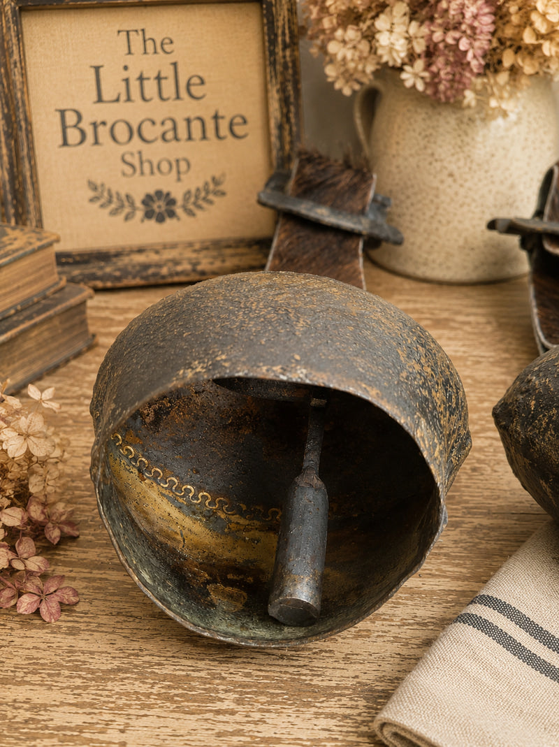 Antique French Cowbells with Animal Hair Straps – Rustic French Farmhouse Charm
