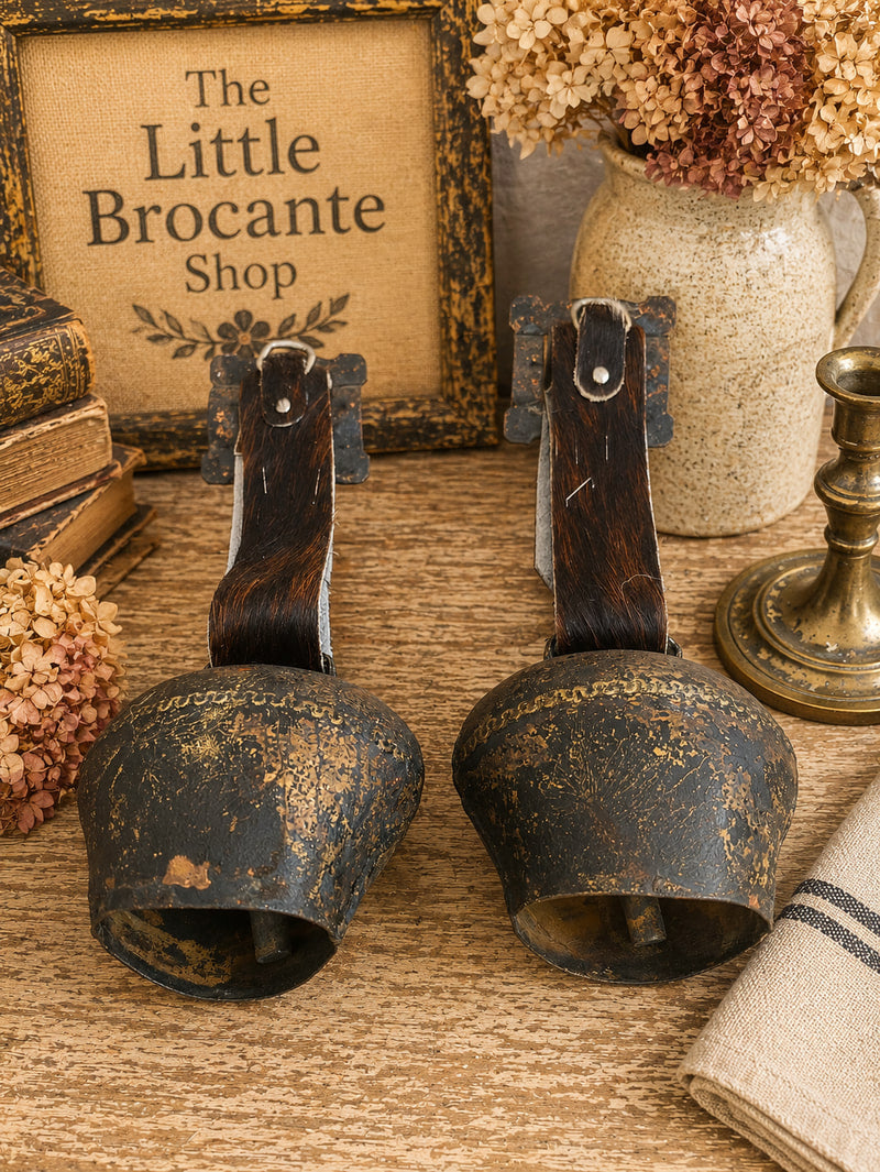 Antique French Cowbells with Animal Hair Straps – Rustic French Farmhouse Charm