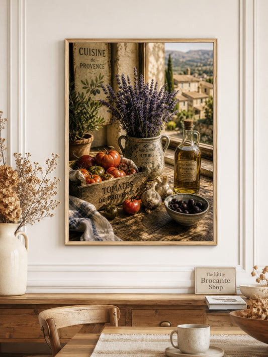Cuisine de Provence Kitchen Art Print | Rustic French Farmhouse Wall Decor | Olive Oil, Tomatoes & Lavender | Vintage Mediterranean Kitchen Poster