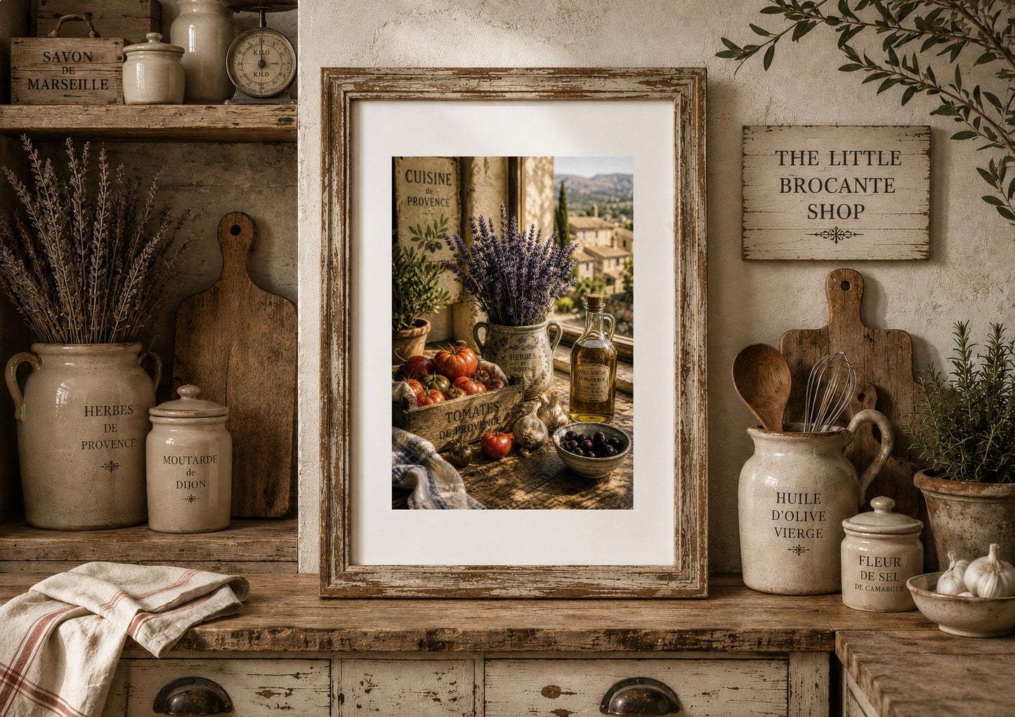 Cuisine de Provence Kitchen Art Print | Rustic French Farmhouse Wall Decor | Olive Oil, Tomatoes & Lavender | Vintage Mediterranean Kitchen Poster