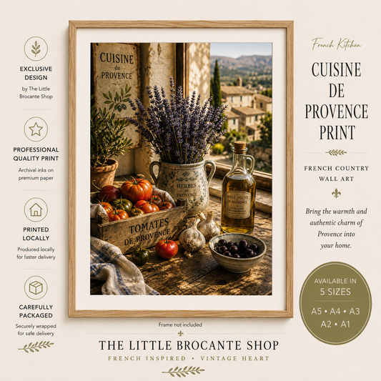 Cuisine de Provence Kitchen Art Print | Rustic French Farmhouse Wall Decor | Olive Oil, Tomatoes & Lavender | Vintage Mediterranean Kitchen Poster