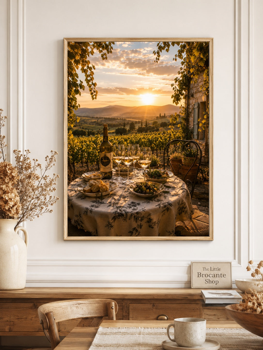 Déjeuner à la Vigne Print | French Dinner in the Vineyard Wall Art | Provence Wine Country Landscape | A5, A4, A3, A2 & A1