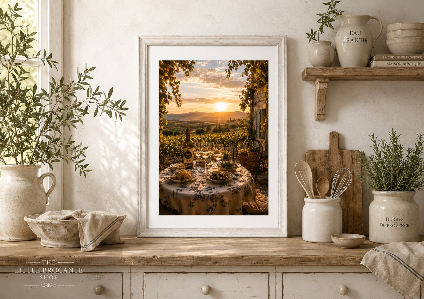Déjeuner à la Vigne Print | French Dinner in the Vineyard Wall Art | Provence Wine Country Landscape | A5, A4, A3, A2 & A1