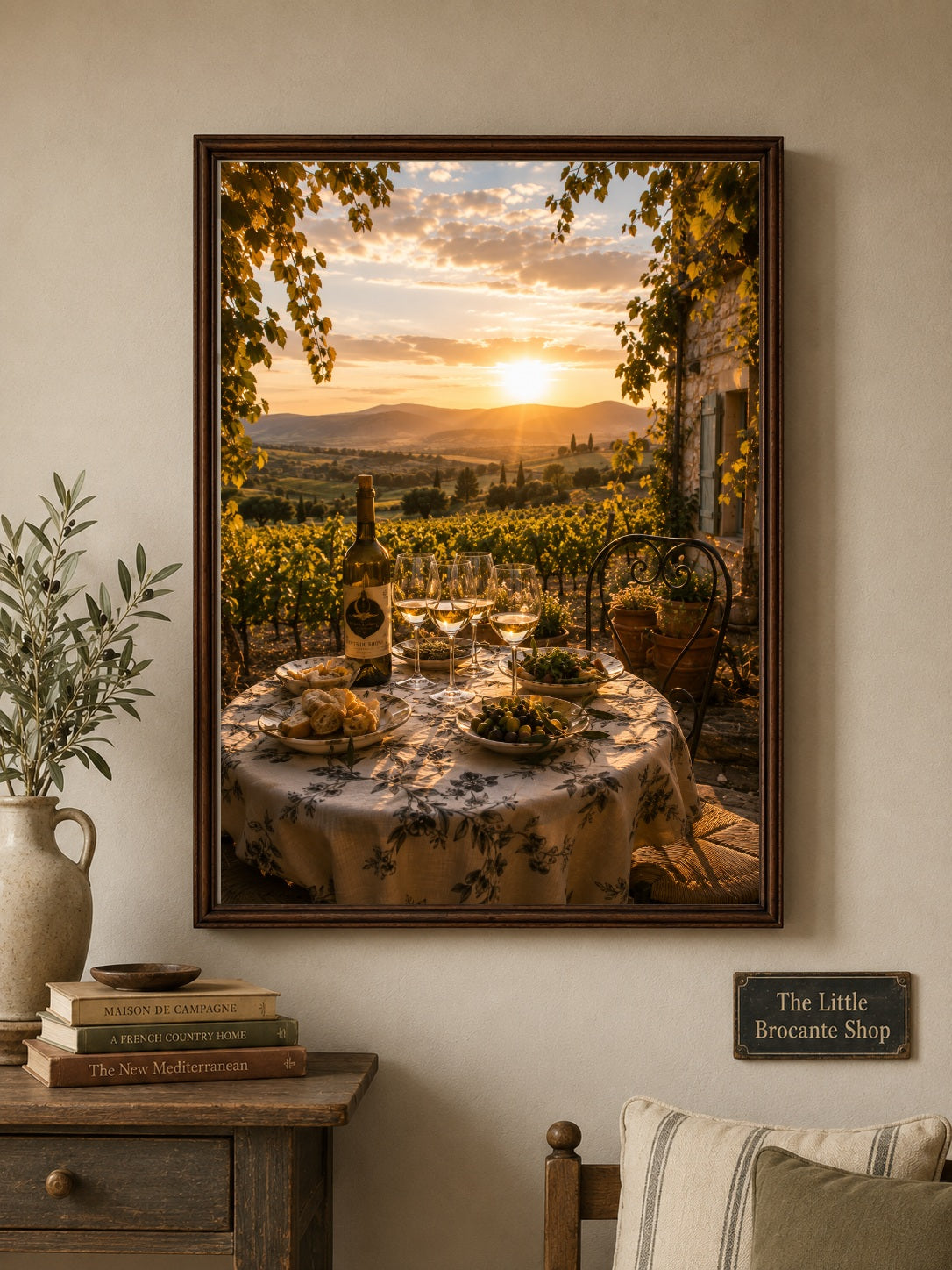 Déjeuner à la Vigne Print | French Dinner in the Vineyard Wall Art | Provence Wine Country Landscape | A5, A4, A3, A2 & A1