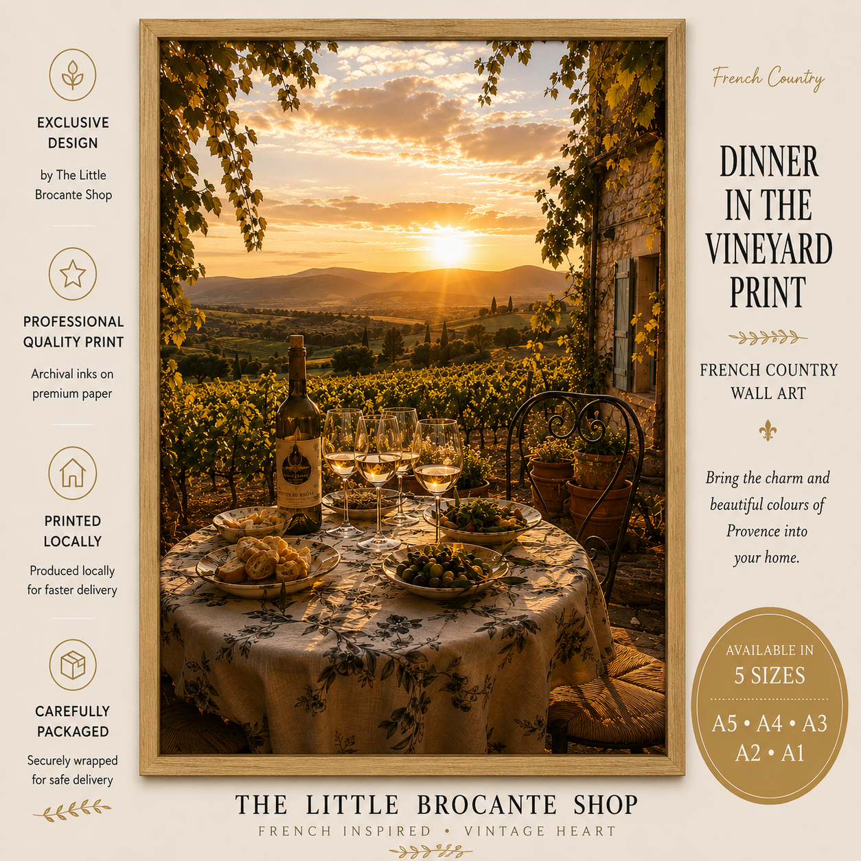 Déjeuner à la Vigne Print | French Dinner in the Vineyard Wall Art | Provence Wine Country Landscape | A5, A4, A3, A2 & A1
