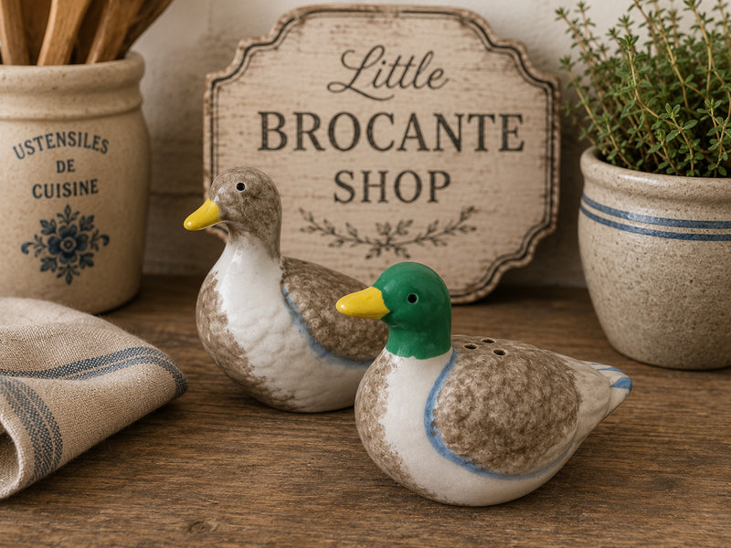 Vintage Ceramic Duck Salt & Pepper Shakers | Mallard Cruet Set | Country Cottage Kitchen Décor