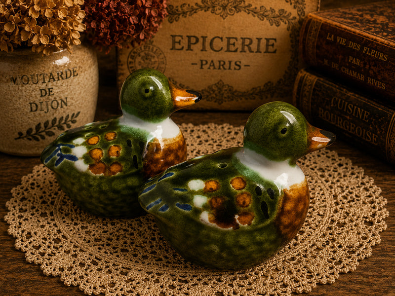 Hand-Painted Ceramic Mallard Duck Salt & Pepper Pots - The Little Brocante Shop