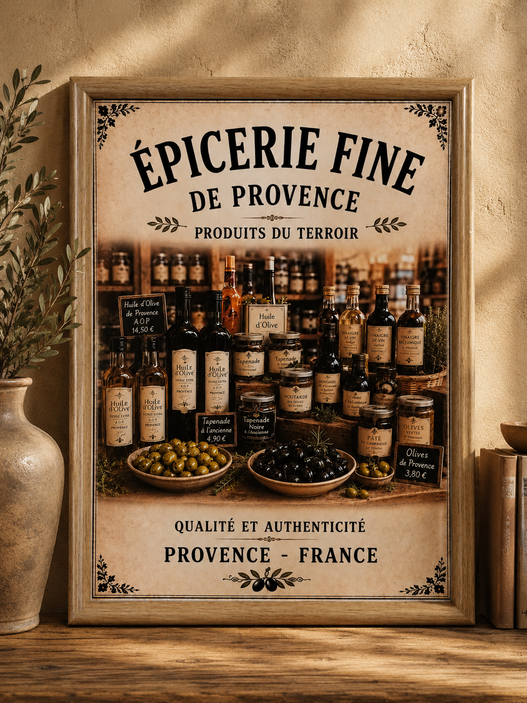French Provence Epicerie Framed Print Wall Art – A4 in Wooden Frame - The Little Brocante Shop
