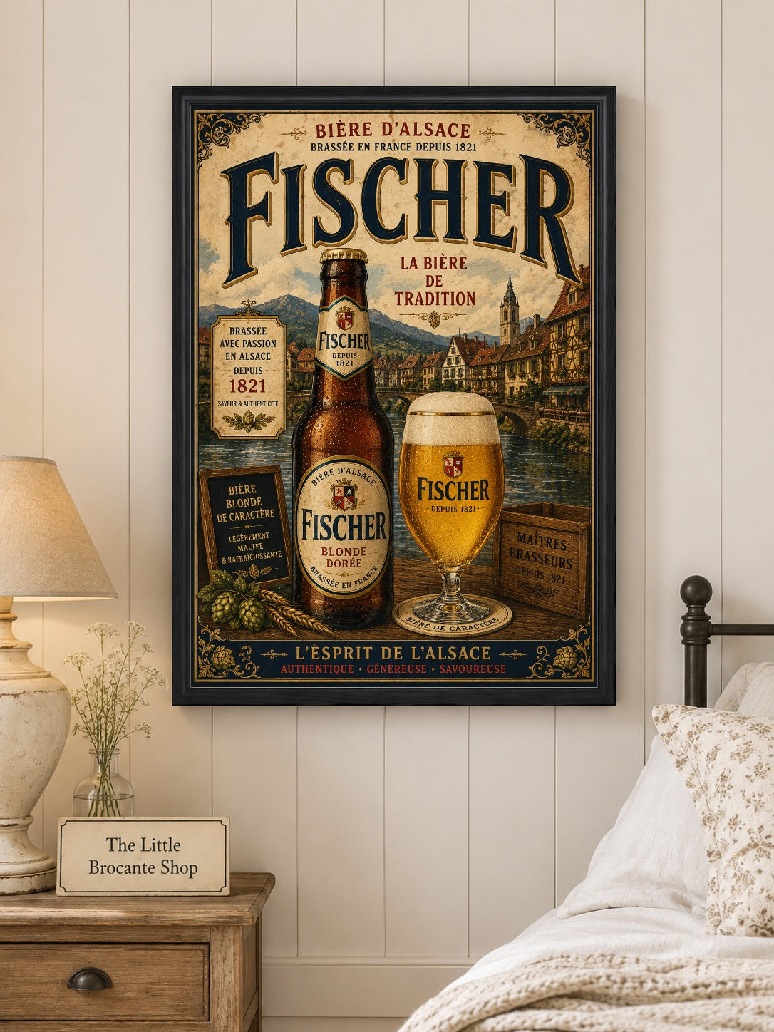 Fischer Bière d'Alsace Vintage Beer Poster – French Brewery Wall Art