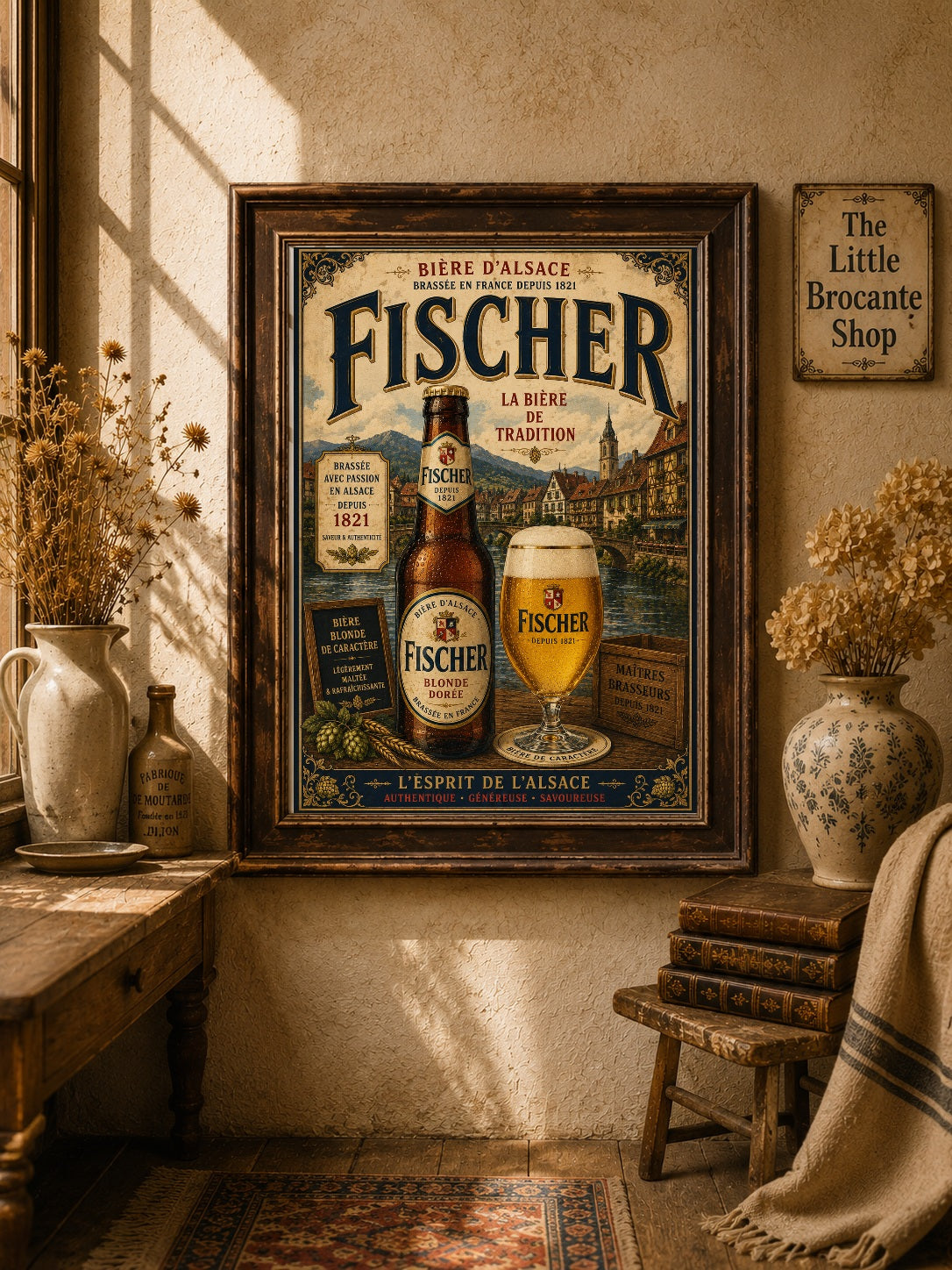Fischer Bière d'Alsace Vintage Beer Poster – French Brewery Wall Art
