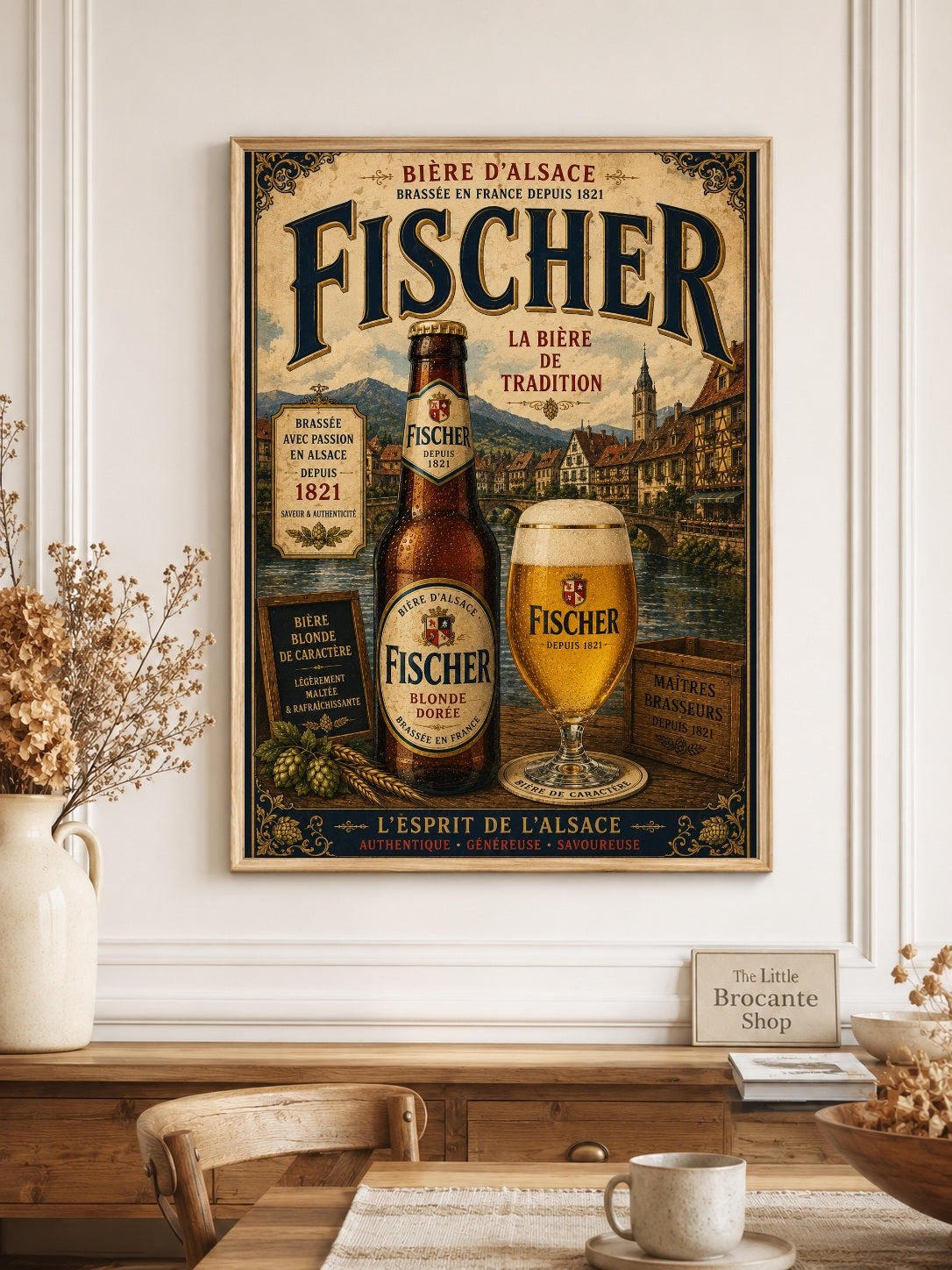 Fischer Bière d'Alsace Vintage Beer Poster – French Brewery Wall Art