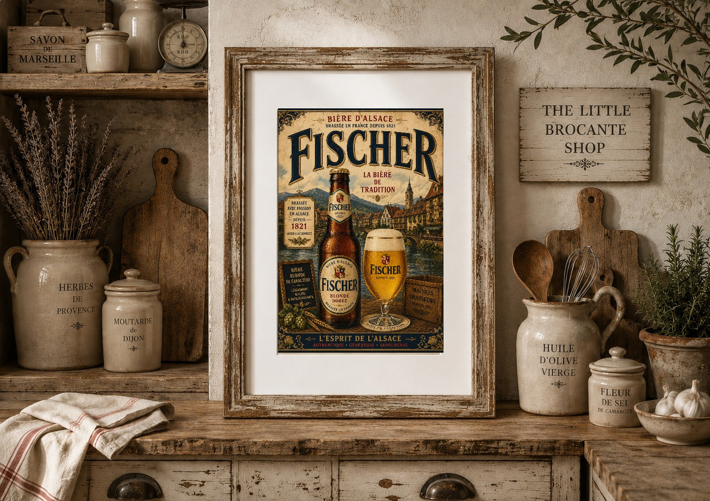 Fischer Bière d'Alsace Vintage Beer Poster – French Brewery Wall Art