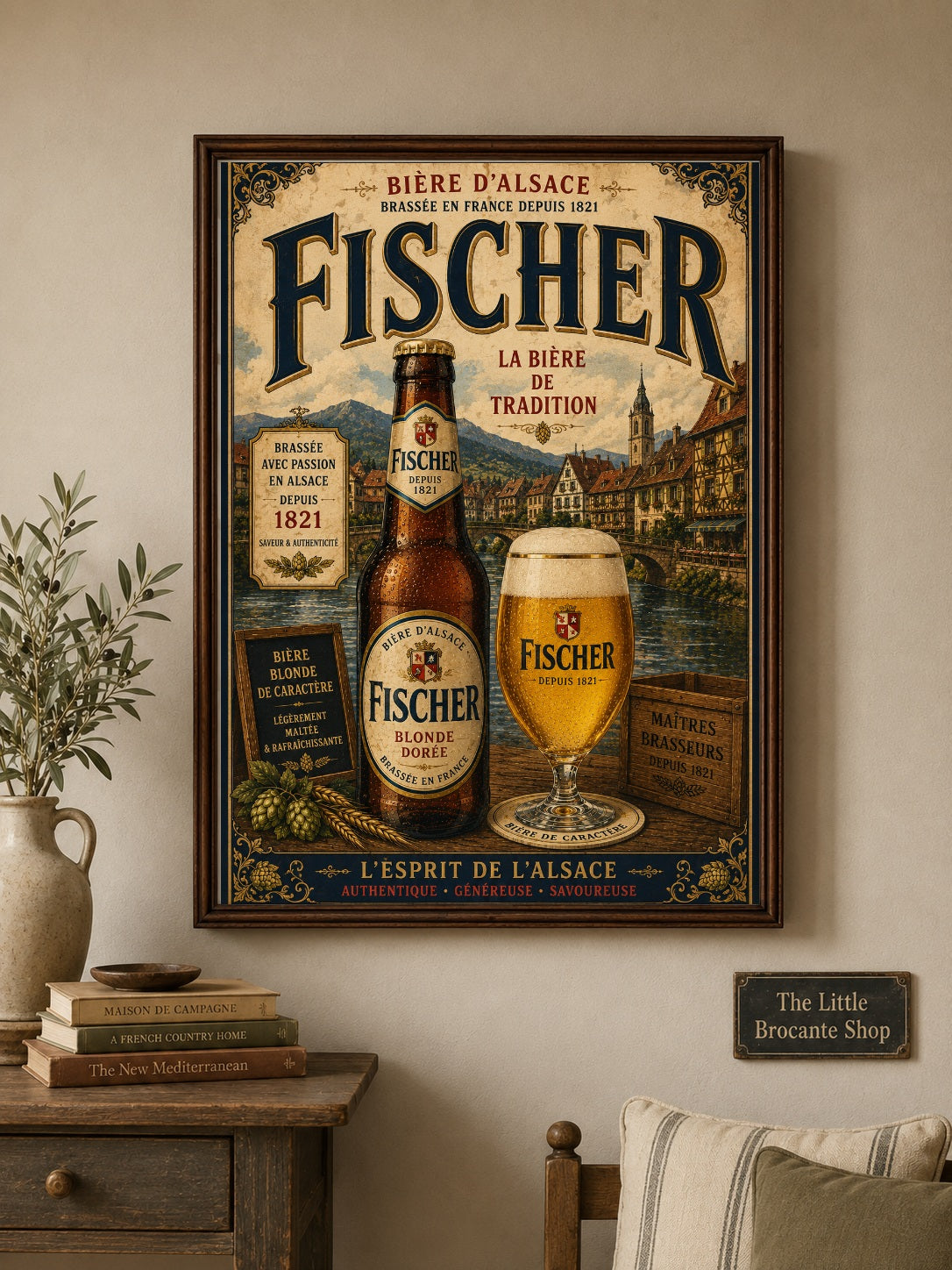 Fischer Bière d'Alsace Vintage Beer Poster – French Brewery Wall Art