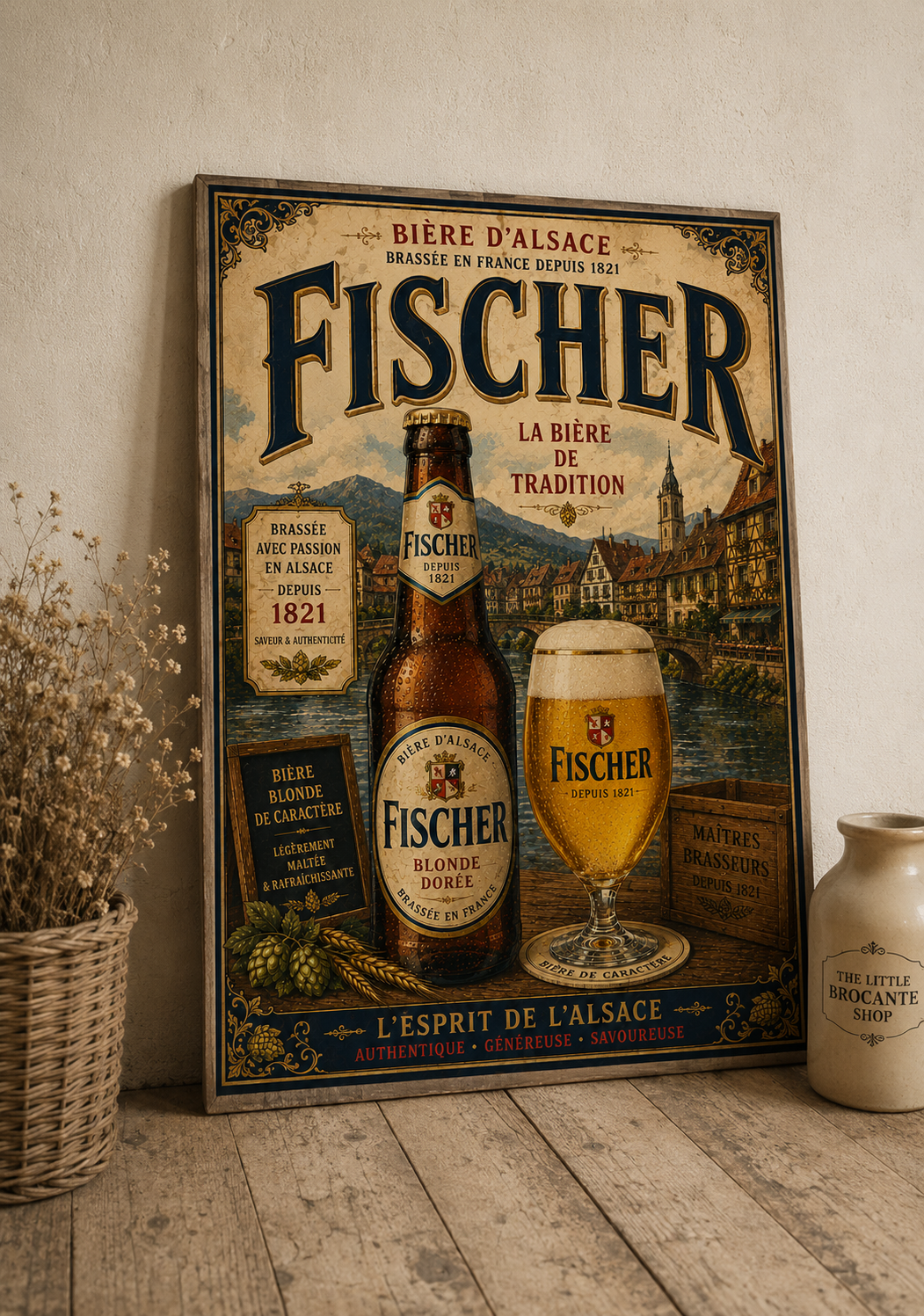 Fischer Bière d'Alsace Vintage Beer Poster – French Brewery Wall Art