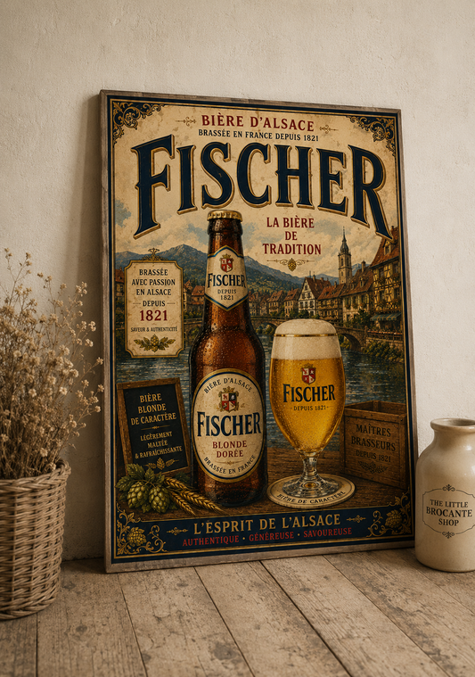 Fischer Bière d'Alsace Vintage Beer Poster – French Brewery Wall Art