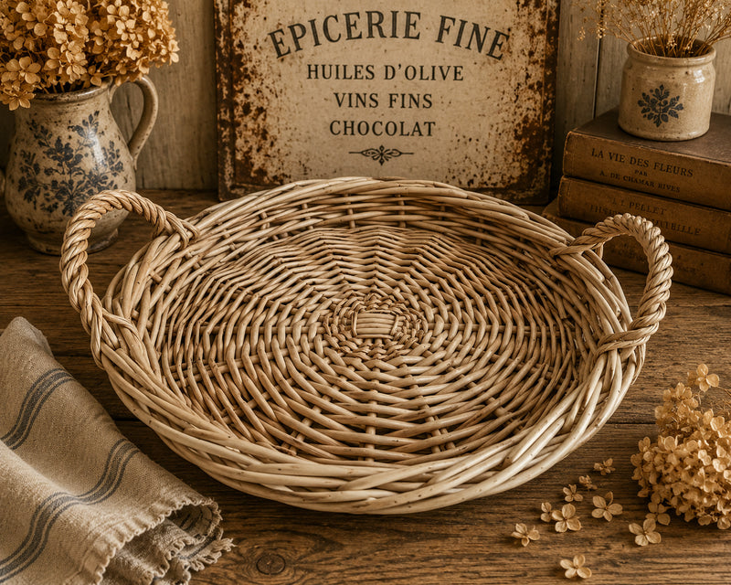 Vintage Wicker Basket with Handles – French Country Charm