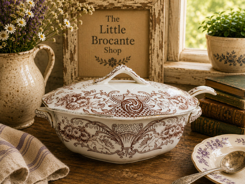 Antique Ford & Sons Richmond Covered Soup Tureen | Brown Transferware Serving Dish | Edwardian English Ironstone | Country Cottage Décor