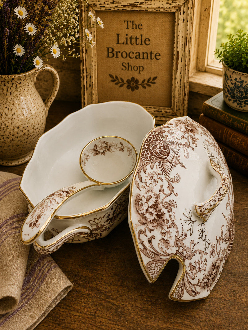 Antique Ford & Sons Richmond Covered Soup Tureen | Brown Transferware Serving Dish | Edwardian English Ironstone | Country Cottage Décor