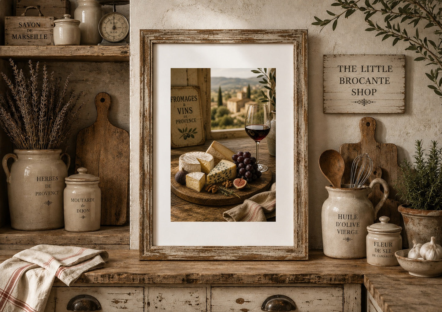 Fromages & Vins de Provence Print | French Cheese & Wine Wall Art | Rustic French Kitchen Decor | A4, A3, A2, A1