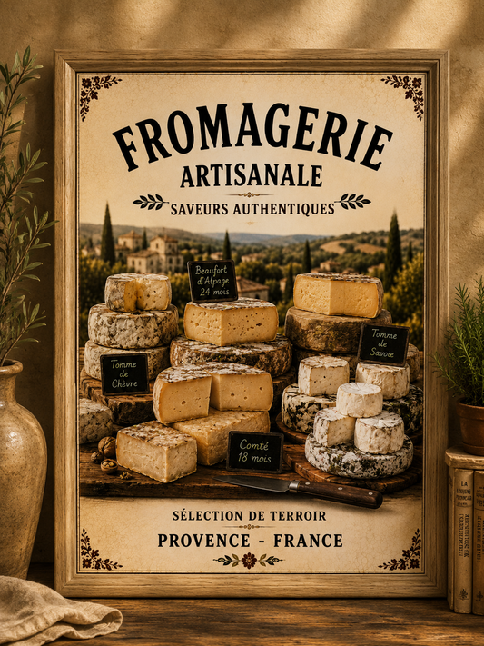 Set of 3 Provence Market Prints | Charcuterie, Fromagerie, Boulangerie | Wooden Framed A4 size