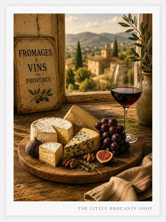 Fromages & Vins de Provence Wooden Framed Print | French Cheese & Wine Wall Art | Rustic French Kitchen Decor | A4, A3, A2, A1