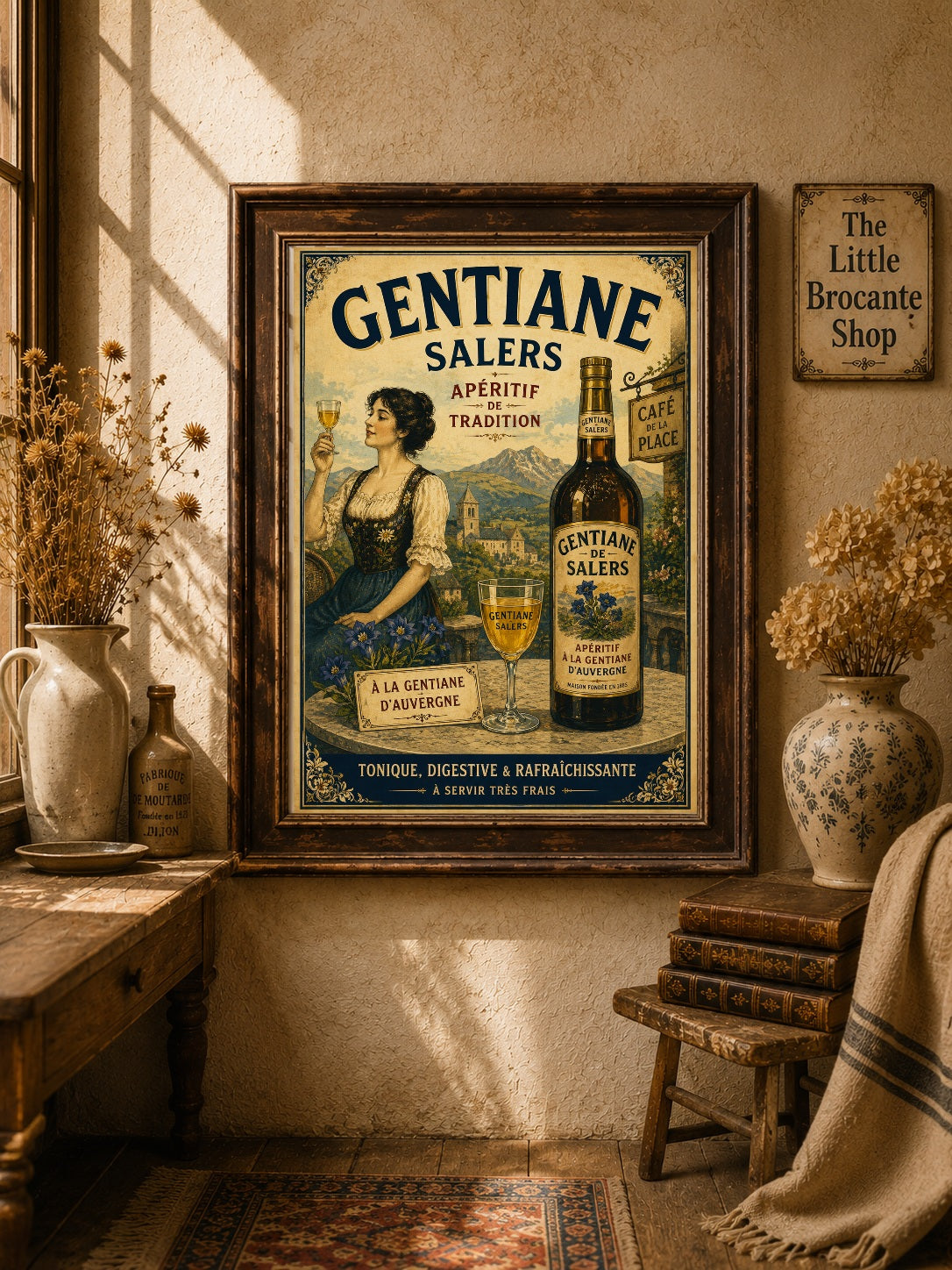 Gentiane de Salers Vintage French Aperitif Print | Auvergne Gentian Wall Art | French Drinks Advertising Poster