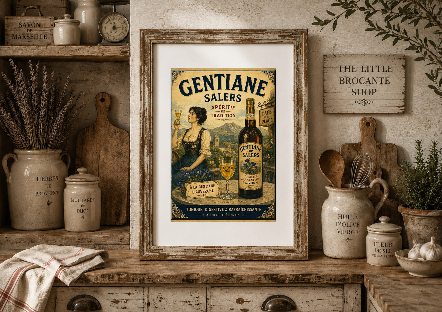 Gentiane de Salers Vintage French Aperitif Print | Auvergne Gentian Wall Art | French Drinks Advertising Poster